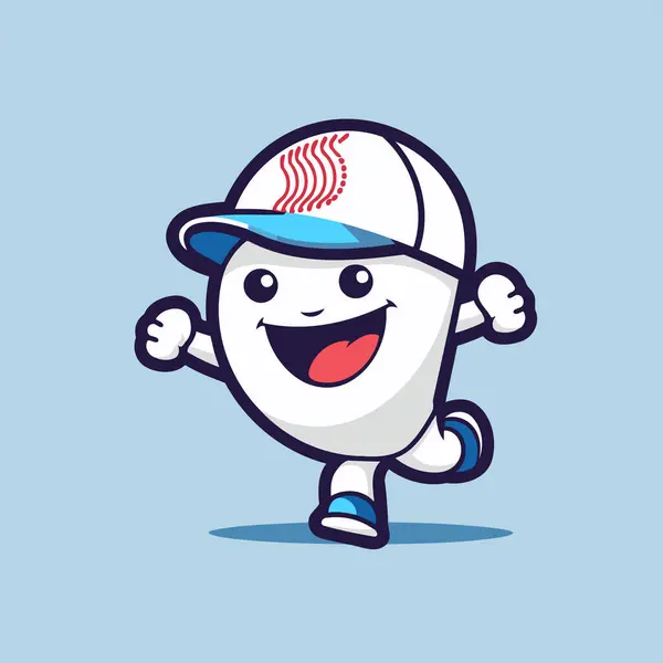 Cricket Palla Cartone Animato Mascotte Personaggio Vettoriale Design Baseball Palla — Vettoriale Stock