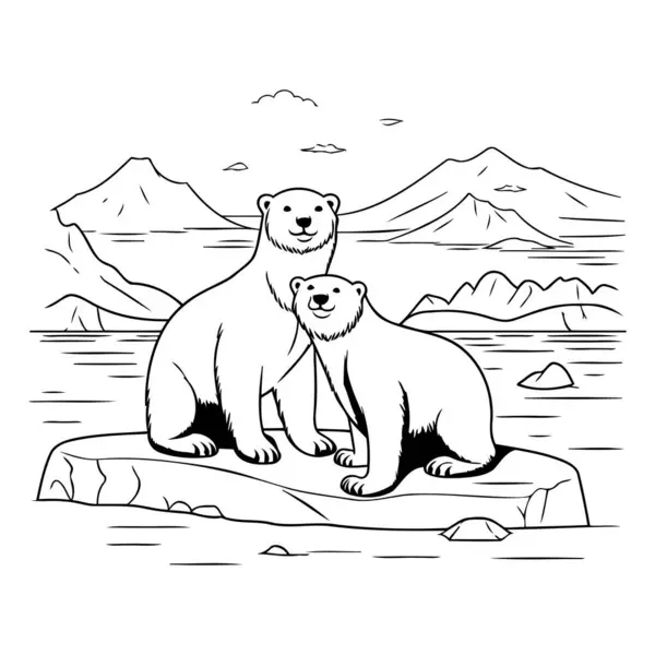 Mãe Filhote Urso Polar Rocha Ilustração Vetorial — Vetor de Stock