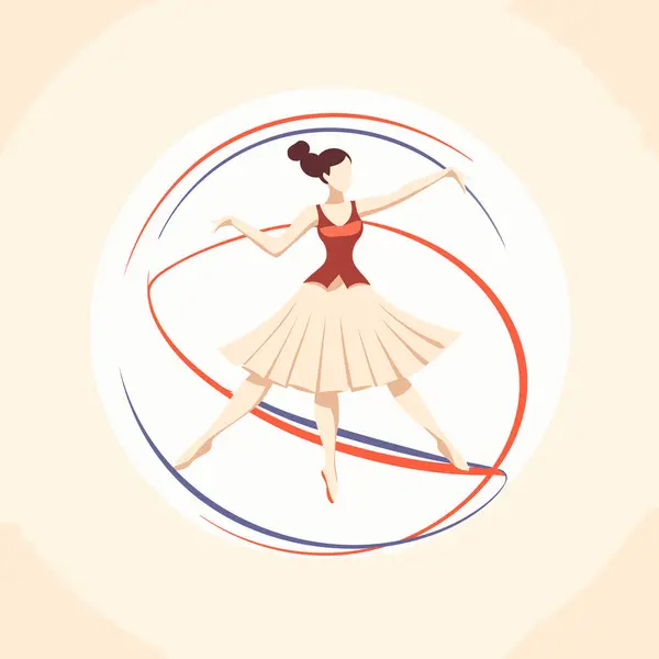 バレエダンサーベクターイラスト 白い背景の赤いドレスで漫画バレリーナ — ストックベクタ