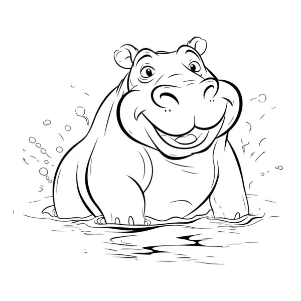 Hippopotamus Het Water Zwart Wit Vector Illustratie — Stockvector