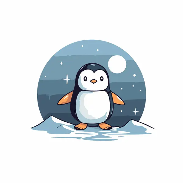 Милый Пингвин Стоит Камне Снегу Векторная Иллюстрация — стоковый вектор