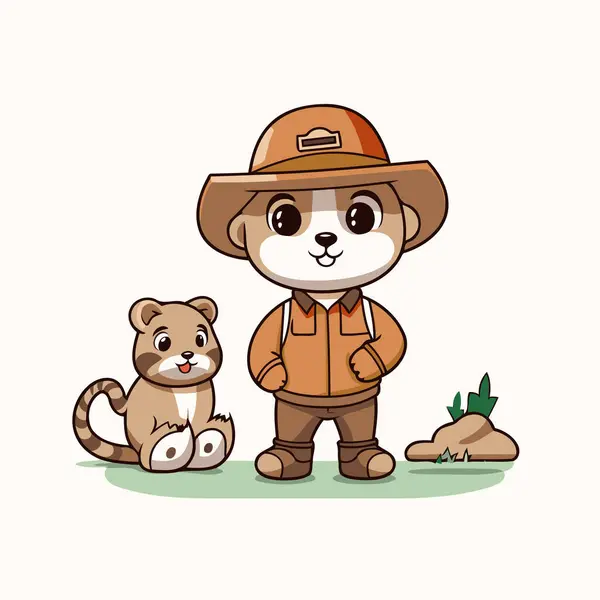 stock vector Cute cartoon bear and dog in safari outfit. Vector illustration