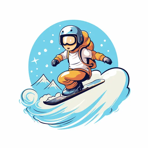 Snowboarder Helmet Riding Snowboard Vector Illustration — Stock Vector