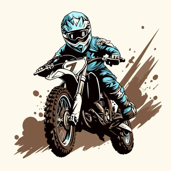 Cavaleiro Motocross Com Capacete Ilustração Vetorial Uma Motocicleta — Vetor de Stock