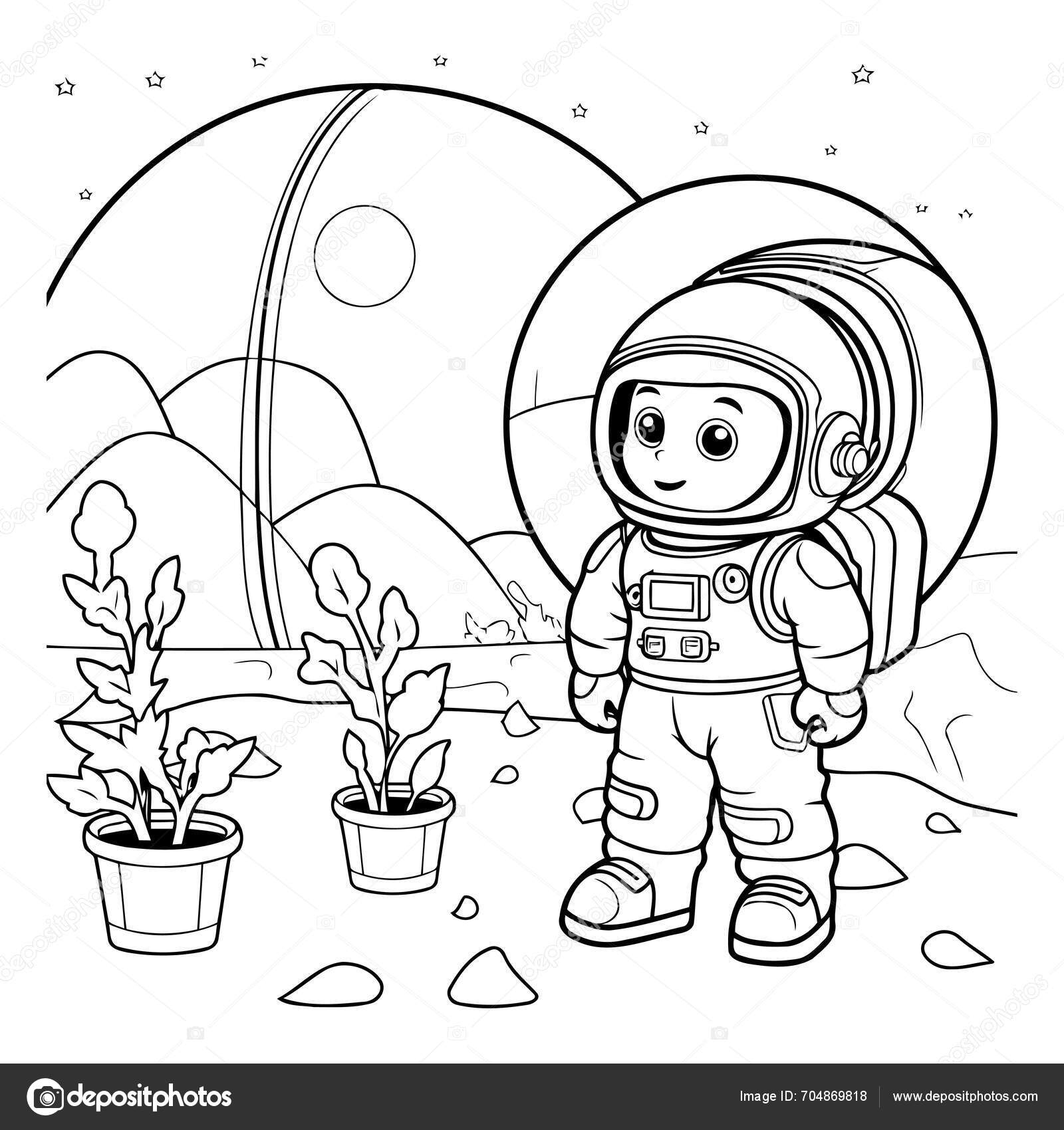 Coloring Page Outline Astronaut Space Station Stock Vector by ©Flatart