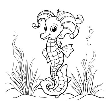 Tatlı bir deniz atı çizgi filmi. Çocuklar için boyama kitabı.