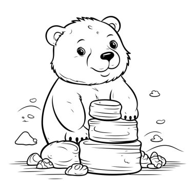 Çocuklar için boyama kitabı: kutup ayısı taş yığınının üzerinde oturuyor