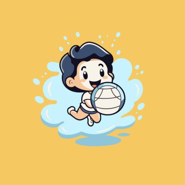 Çizgi film çocuğu Bulut 'ta voleybol oynarken vektör ilüstrasyonu