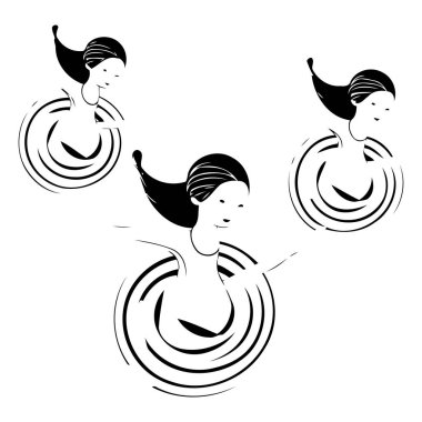 Yüzme havuzundaki bir kızın vektör çizimi. Siyah ve beyaz.