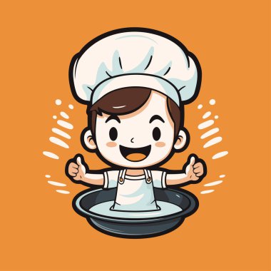 Sevimli şef çocuk çizgi film çizimi. Aşçılık ve restoran konsepti.