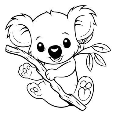 Siyah ve Beyaz Çizgi Film Çizgi Filmi Renklendirme Kitabı için Sevimli Koala Hayvan Karakteri