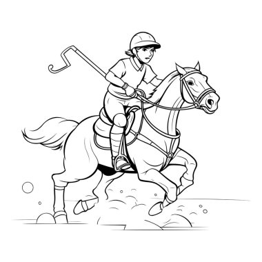 Atı ile koşan bir polo oyuncusu tasviri. Vektör illüstrasyonu.