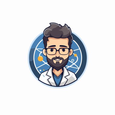 Yuvarlak ikon vektör illüstrasyon grafik tasarımı içinde hippi doktor çizgi film karakteri