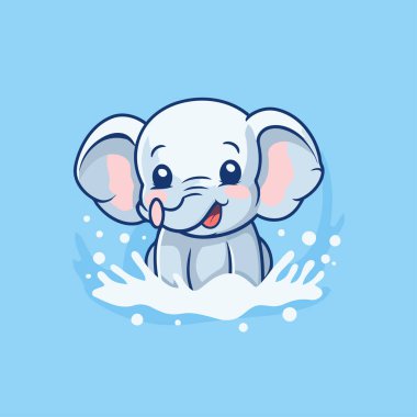 Mavi arka planda süt lekesi olan şirin bir fil. Vektör illüstrasyonu.