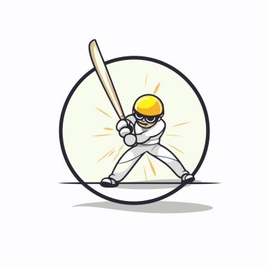 Beyzbol oyuncusu topa dairesel vektör çizimi ile vuruyor..