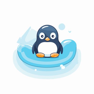 Buz üstünde yüzen sevimli penguen çizgi filmi. Vektör illüstrasyonu.