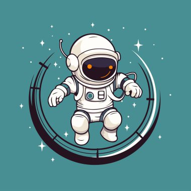 Uzayda bir astronot. Bir çizgi film karakterinin vektör illüstrasyonu.