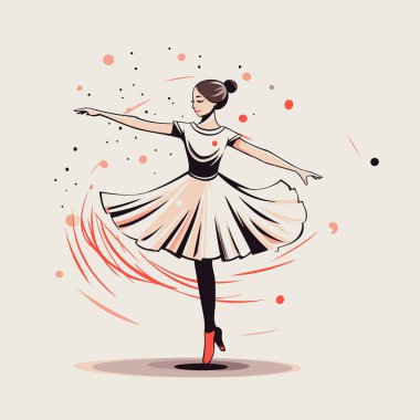 Bale etekli güzel bir balerin. Vektör illüstrasyonu.