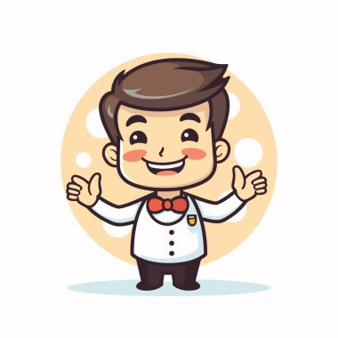 Mutlu yüzlü sevimli çocuk çizgi filmi. Vektör klibi resim çizimi.