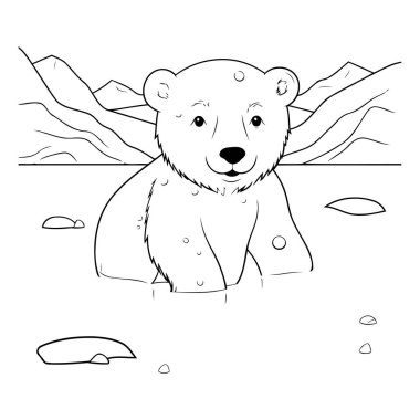Çocuklar için boyama kitabı: kayalarda oturan bir kutup ayısı