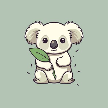 Yeşil yapraklı şirin koala. Vektör çizimi. Çizgi film biçimi.