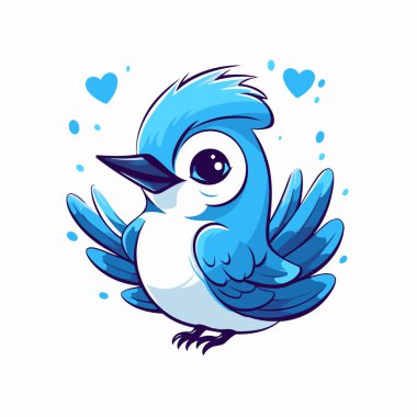 Sevimli çizgi filmdeki aşık mavi kuş. Vektör illüstrasyonu beyaz arkaplanda izole edildi.