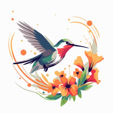 Çiçekli sinekkuşu. Vektör illüstrasyonu beyaz arkaplanda izole edildi.