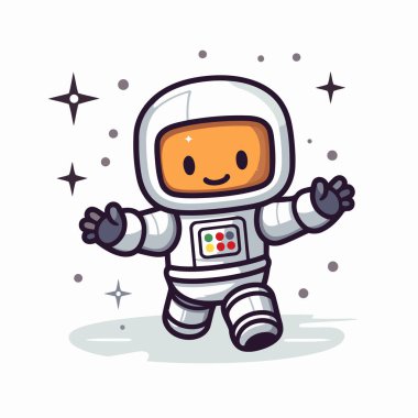 Astronot Vektör İllüstrasyonu. Şirin Çizgi Roman Astronot Karakteri