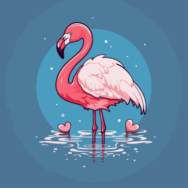 Mavi arka planda pembe flamingo. Bir flamingonun vektör illüstrasyonu.