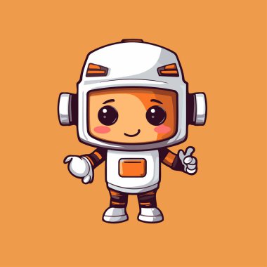 Tatlı astronot çizgi film karakteri tasarımı. Turuncu arkaplanda izole edilmiş vektör illüstrasyonu.