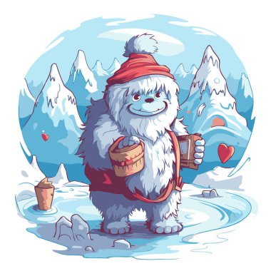 Elinde kova olan sevimli bir kardan adam tasviri..