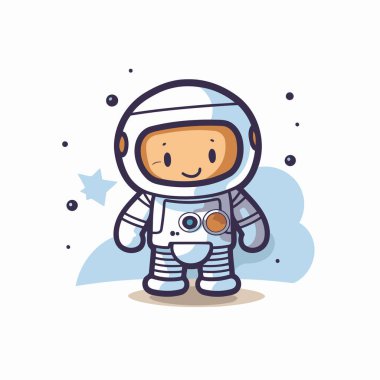 Kameralı sevimli astronot. Çizgi film tarzında vektör illüstrasyonu.