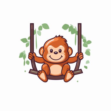 Salıncakta sallanan maymun. Çizgi film tarzında vektör illüstrasyonu.