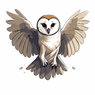 Beyaz arka planda kanatları açık bir baykuş tasviri.