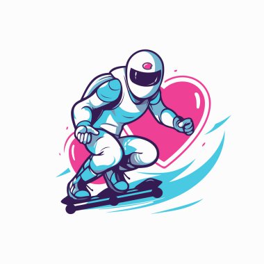 Astronot snowboard 'da paten kayıyor. Vektör illüstrasyonu.