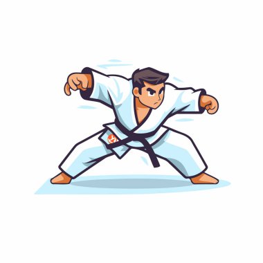 Kimonolu tekvando adamı. Vektör illüstrasyonu.