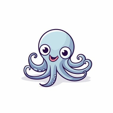 Sevimli çizgi film ahtapotu. Vektör illüstrasyonu beyaz arkaplanda izole edildi.