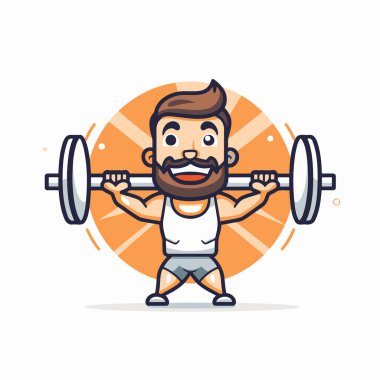 Halterli spor adamı çizgi film karakteri. Vektör İllüstrasyonu.