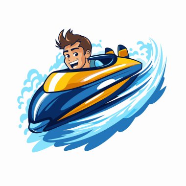 Jet ski süren adam. Jet ski süren bir adamın vektör çizimi.