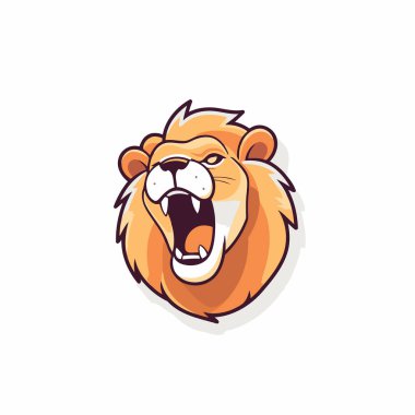 Aslan başlı maskot beyaz arka planda izole edilmiş. Aslan başı vektör illüstrasyonu.