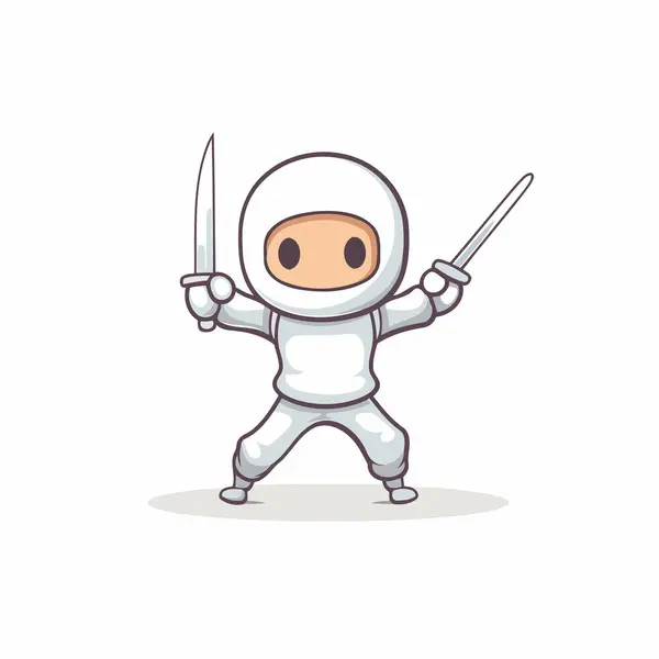 Ninja Cartoon Mascotte Karakter Met Zwaard Vector Illustratie — Stockvector