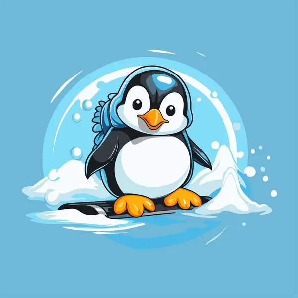 Lindo Pingüino Sentado Témpano Dibujos Animados Vector Ilustración — Vector de stock