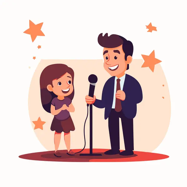 Cartoon Man Girl Singing Karaoke Vector Illustration — Stock Vector