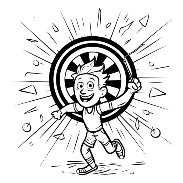Cartoon Illustration Boy Running Baseball Bat His Hand — Stock Vector