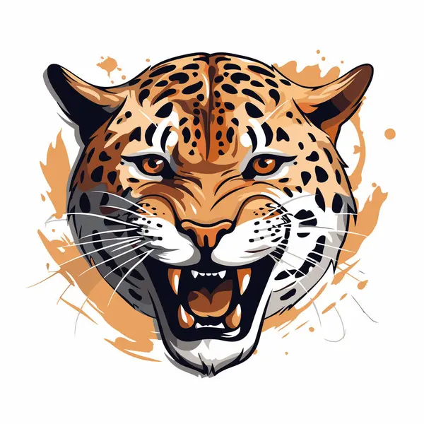 Jaguar Cabeza Vector Ilustración Con Salpicaduras Grunge Manchas — Vector de stock