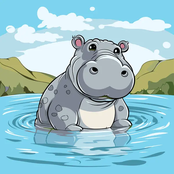 Hipopótamo Agua Ilustración Vectorial Hipopótamo Dibujos Animados — Archivo Imágenes Vectoriales
