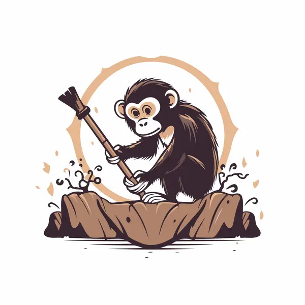 斧を持ったチンパンジー 白い背景のベクトルイラスト — ストックベクタ
