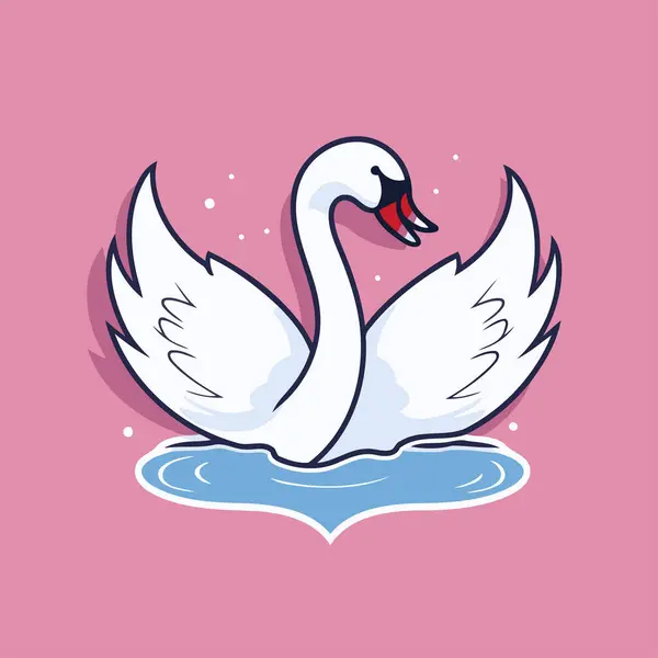Swan Vektorová Ilustrace Plochém Stylu Růžovém Pozadí — Stockový vektor