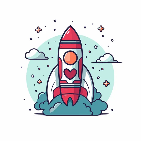 Raketen Ikone Flach Stil Startup Konzept Vektorillustration — Stockvektor