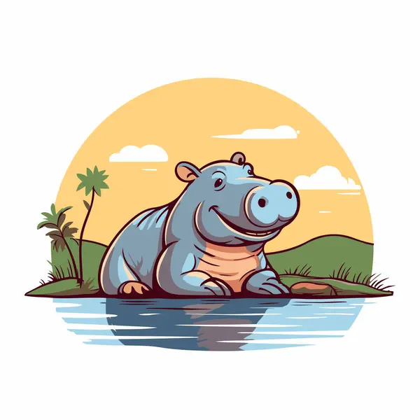 Hipopopotam Rzece Ilustracja Wektorowa Hipopotama — Wektor stockowy